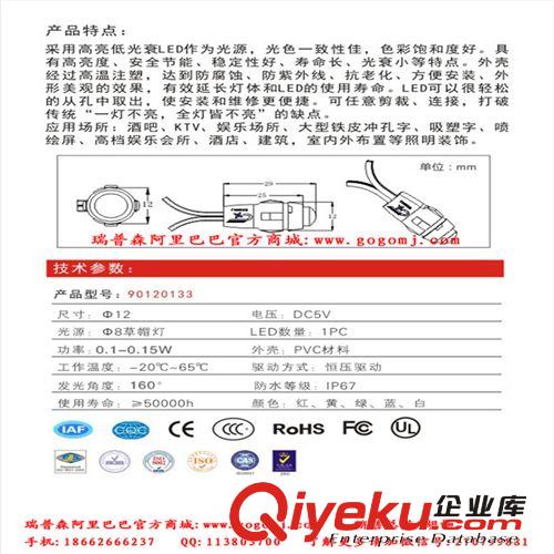 質保兩年12MM紅光外露LED打孔燈 鐵皮打孔燈 不銹鋼打孔燈 串燈