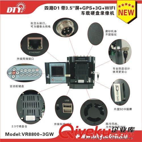 温州四路D1带3.5寸屏3G+GPS车载硬盘录像机