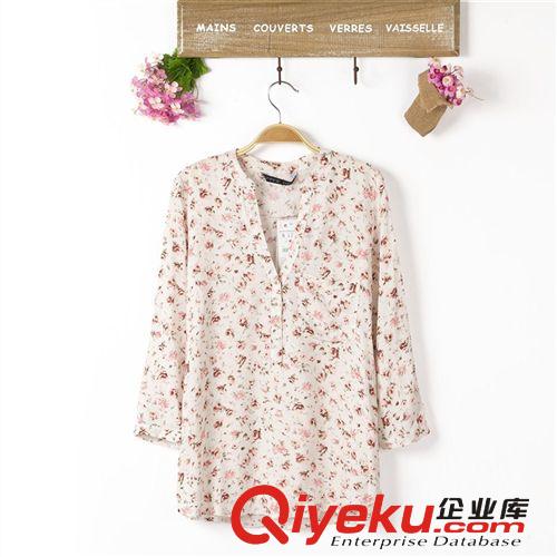 B11－9021 2013歐美秋冬新款 人棉花朵印花金扣 口袋女士襯衫原始圖片2