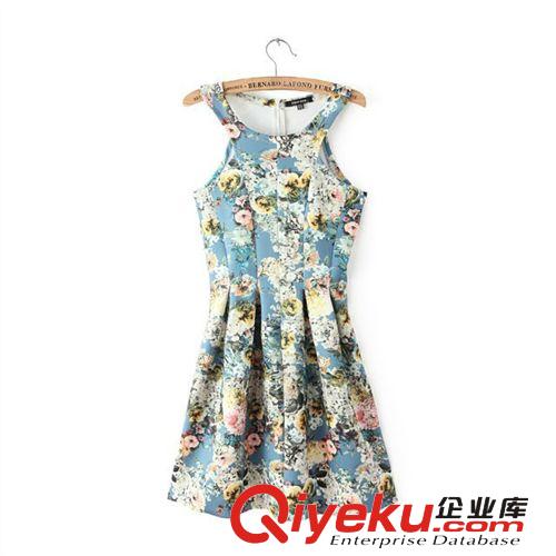 B9-5191 歐美2014新款 復(fù)古gd數(shù)碼印花連衣裙 女士原始圖片2
