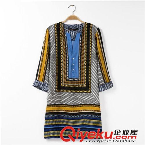 B11-4212 歐美2014新款 方巾定位印花撞色連衣裙 女士原始圖片2