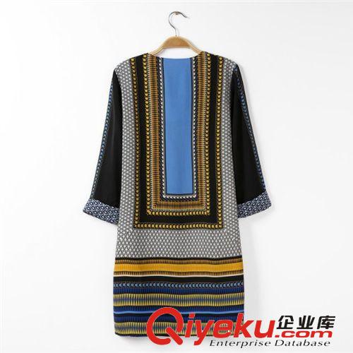 B11-4212 歐美2014新款 方巾定位印花撞色連衣裙 女士原始圖片3