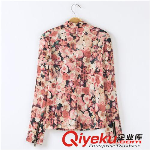 B11-2161 2014歐美春夏裝新款 數(shù)碼花朵印花拉鏈?zhǔn)綂A克外套 女士原始圖片3
