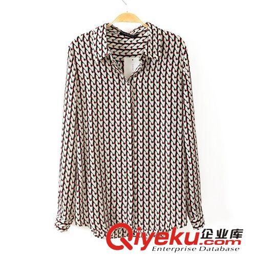 G8-10211 歐美2013秋冬新款 印花襯衫式短衫 女士襯衣原始圖片2