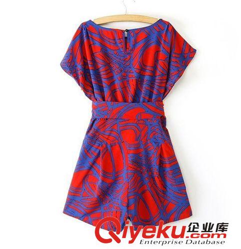 B2-573 歐美2014新款 撞色蝙蝠袖顯瘦收腰連體短褲 女士原始圖片3