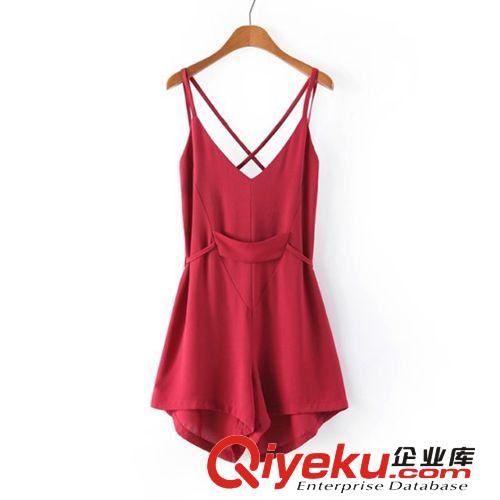 B8-8099 歐美2014新款 性感露背V領背部交叉吊帶連體褲 女士原始圖片3