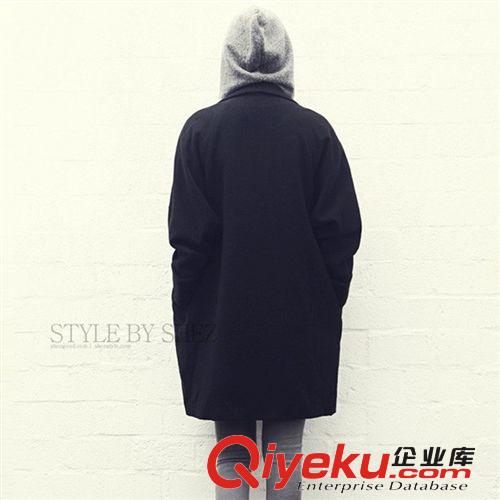 廣州韓版女裝批發(fā) 秋冬新款女式毛呢外套蝙蝠袖連帽中長(zhǎng)款大衣631原始圖片2