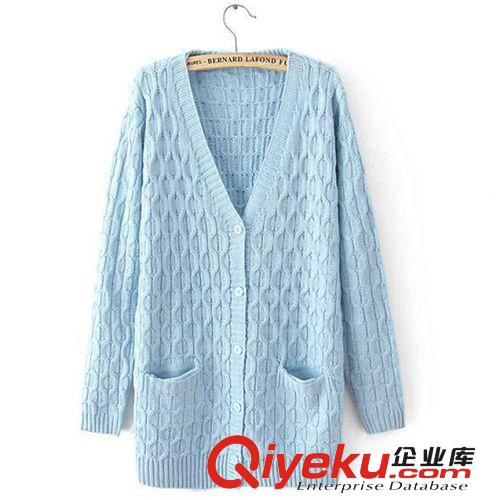 2014秋冬新款女毛衣開衫中長(zhǎng)款麻花修身糖果色針織衫口袋開衫外套原始圖片2