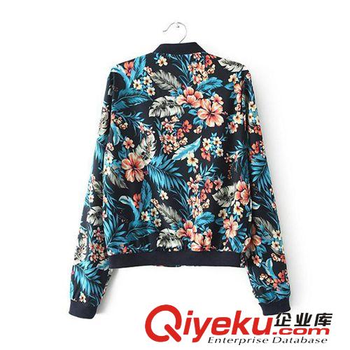韓版2014春秋新款女裝時尚復(fù)古印花棒球服品質(zhì)短外套長袖拉鏈夾克