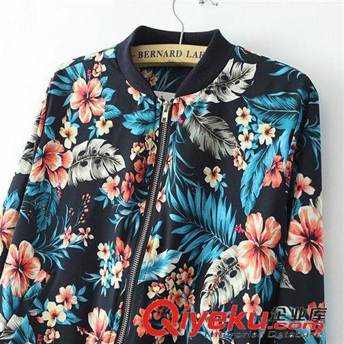 韓版2014春秋新款女裝時尚復(fù)古印花棒球服品質(zhì)短外套長袖拉鏈夾克