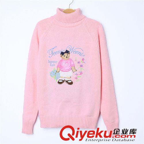 秋冬新款女式學院風高領套頭小熊刺繡純棉線針織毛衣批發廠家直銷原始圖片2