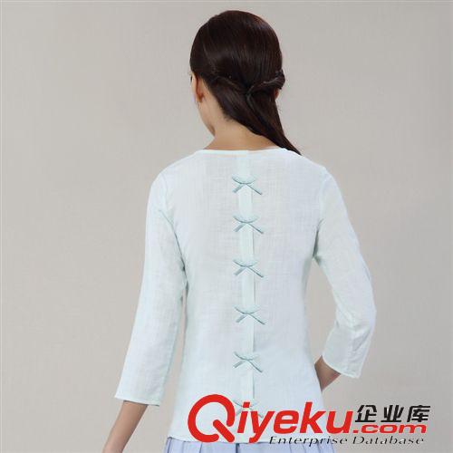 2014秋季新款純棉T恤原創(chuàng)繡花女T文藝修身九分袖女裝長款顯廋T恤原始圖片2