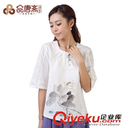 手繪旗袍上衣款棉麻大碼中式女裝改良漢服批發唐裝女士夏裝