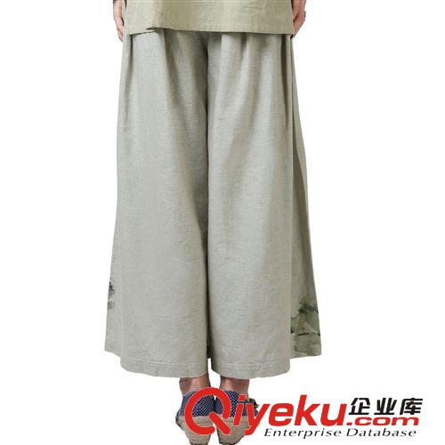 唐裝廠家批發(fā)女士棉麻手繪休閑褲女裝大碼時尚闊腿褲長褲[K13024]原始圖片2