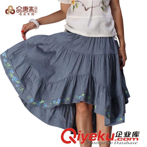 品唐齋2013民族風手繪半身裙 秋季女裝棉麻裙子中裙百褶裙女下裝
