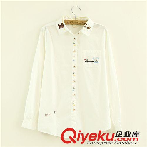 303-0063秋裝新款領(lǐng)子刺繡小熊長袖白襯衫 童真甜美范 百搭襯衣女