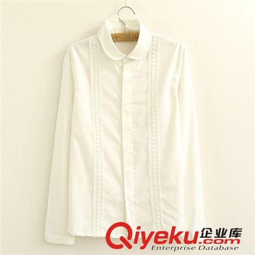 153-0009女裝新款文藝學(xué)院OL 日系小清新 彼得潘翻領(lǐng)蕾絲修身襯衫