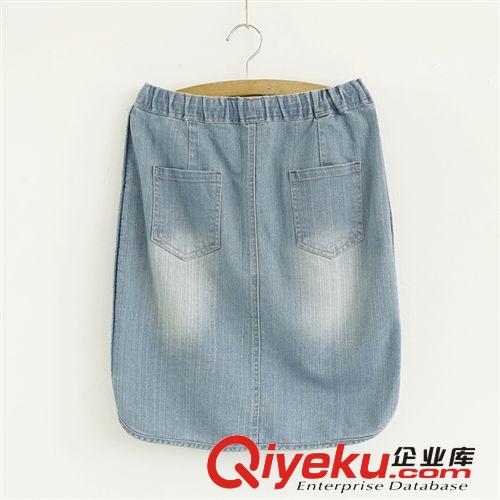 215-0032韓版外貿(mào)2013熱銷款抽繩松緊包邊開叉純色牛仔半身裙二52