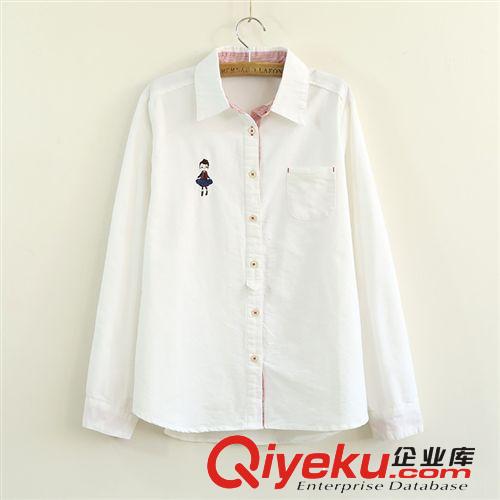 209-0039日式文藝學(xué)院風(fēng)森系刺繡小女孩寬松中長款棉麻百搭襯衫衣