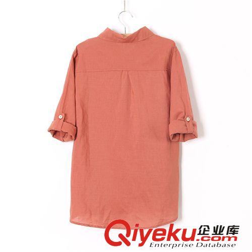 303-0041秋裝原單2013新品簡約森女寬松休閑小圓翻領(lǐng)棉麻襯衫J22原始圖片3