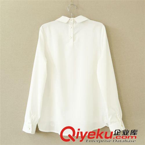303-0094韓版修身娃娃領(lǐng)上衣刺繡蕾絲打底衫女長袖白色雪紡襯衫潮