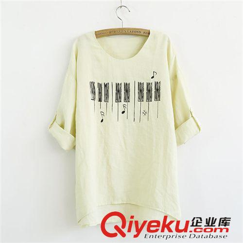 209-0041日式外貿(mào)森女清新翻領(lǐng)門襟刺繡小貓口袋中長款寬松襯衫白