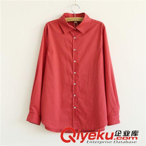 303-0081日式2014春季清新文藝百搭純色三色簡約翻領(lǐng)修身棉布襯衫