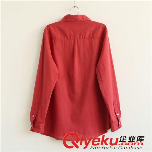 303-0081日式2014春季清新文藝百搭純色三色簡約翻領(lǐng)修身棉布襯衫