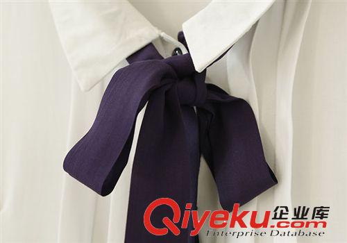 303-0095文藝女裝學(xué)院風(fēng)春季熱銷新款兩色飄帶長(zhǎng)款襯衫裙絲綿襯衫原始圖片3