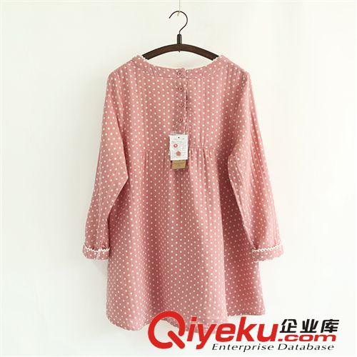 110-0046 5693新款波點棉麻森女式風收腰顯瘦長袖圓領(lǐng)連衣長裙子原始圖片2