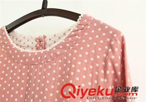 110-0046 5693新款波點棉麻森女式風收腰顯瘦長袖圓領(lǐng)連衣長裙子原始圖片3