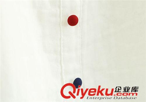 267-0069文藝小清新夏裝紅藍扣子舒適雙層棉紗女式寬松短袖T恤衫原始圖片3