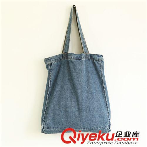 215-0116做舊字母印花復(fù)古文藝韓國女夏款購物袋水洗牛仔藍(lán)單肩包原始圖片3