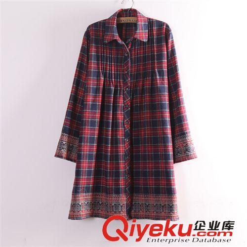 265-0018日單外貿(mào)春款 森女系列 下擺十字繡大碼長款格子襯衫二51