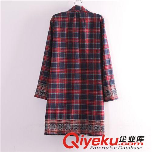 265-0018日單外貿(mào)春款 森女系列 下擺十字繡大碼長款格子襯衫二51
