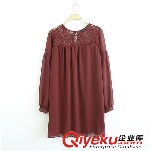 311-0022韓版2014春款新品圓領套頭泡泡燈籠袖高腰蕾絲雪紡連衣裙