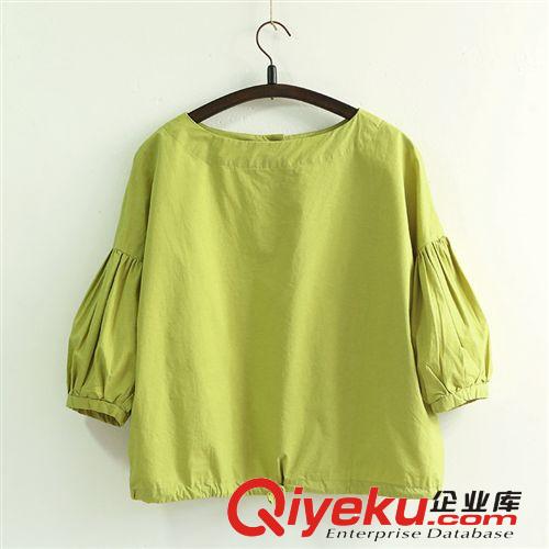 216-0283秋裝2014新款上衣兩穿套頭純色簡(jiǎn)約大碼燈籠七分袖襯衫女