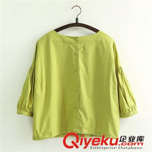 216-0283秋裝2014新款上衣兩穿套頭純色簡(jiǎn)約大碼燈籠七分袖襯衫女