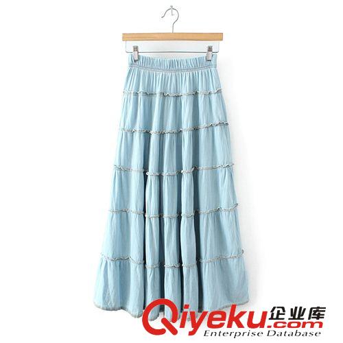 2014春裝新款女裝波西米亞牛仔淑女休閑時尚半身裙百褶牛仔A字裙原始圖片3