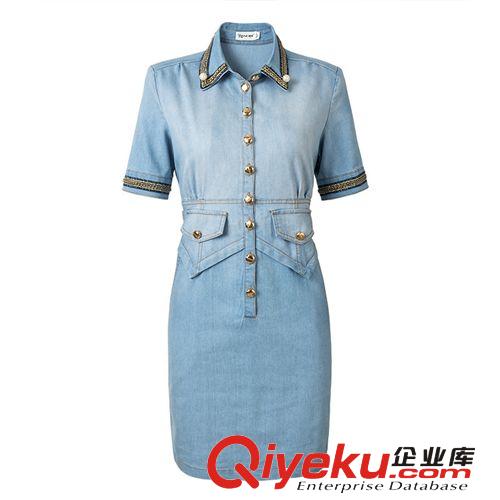 XR-9852 14秋冬新款韓版金邊金扣女式牛仔短袖連衣裙原始圖片2