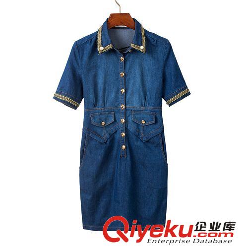 XR-9852 14秋冬新款韓版金邊金扣女式牛仔短袖連衣裙原始圖片3