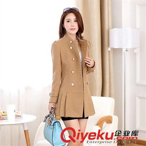 秋冬新品sf 韓版修身毛呢大衣 翻領(lǐng)單排扣女裝毛呢外套女 C1483