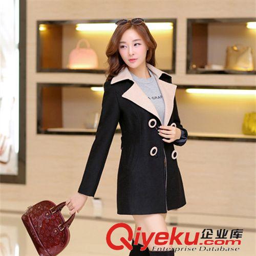 秋冬新品sf 韓版修身毛呢大衣 翻領(lǐng)單排扣女裝毛呢外套女 C1483原始圖片2