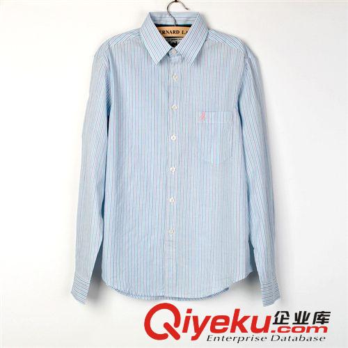 4-19-008外貿(mào)男裝批發(fā) 歐美原單豎條紋狐貍翻領(lǐng)長袖純棉襯衫原始圖片2