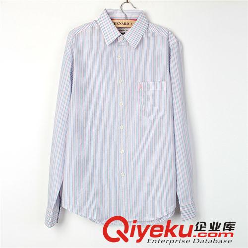 4-19-008外貿(mào)男裝批發(fā) 歐美原單豎條紋狐貍翻領(lǐng)長袖純棉襯衫原始圖片3