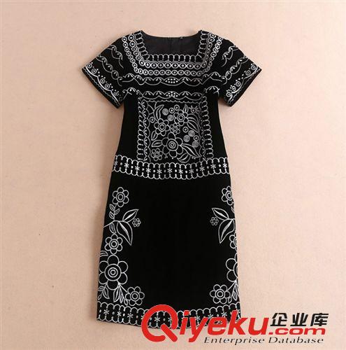歐洲站dp同款毛呢刺繡短袖秋裙原始圖片2
