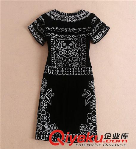 歐洲站dp同款毛呢刺繡短袖秋裙原始圖片3