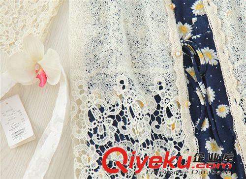 2014秋裝新款復(fù)古森系七分袖長款蕾絲花邊開衫米色