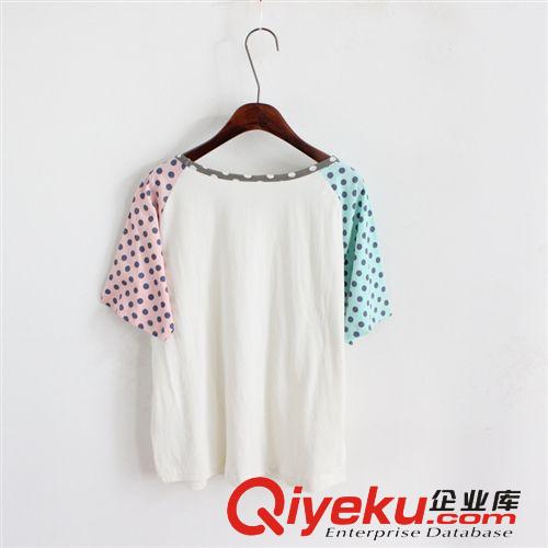 2014夏季新款外貿(mào)出口原單拼色水玉點(diǎn)點(diǎn)純棉T恤白色原始圖片3