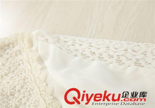 夏季新款鉤織立領(lǐng)長(zhǎng)款中袖雪紡衫白色原始圖片3